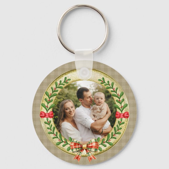 Personlig bildram och julkrans  nyckelring (Framsida)