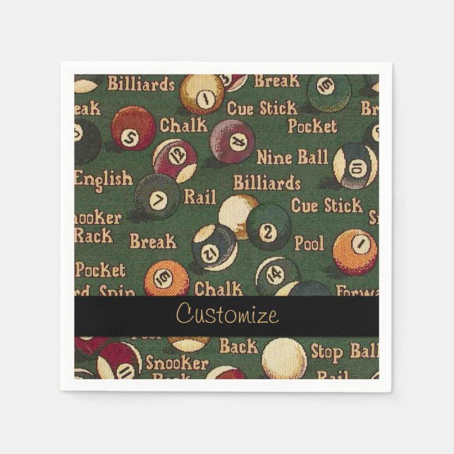 Personlig Billiard Bollar Background Napkins 2 Pappersservett (Framsidan)
