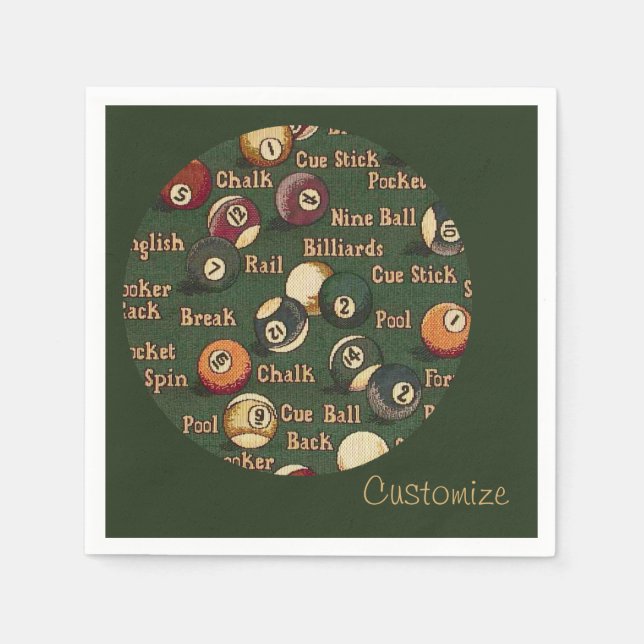 Personlig Billiard Bollar Background Napkins Pappersservett (Framsidan)