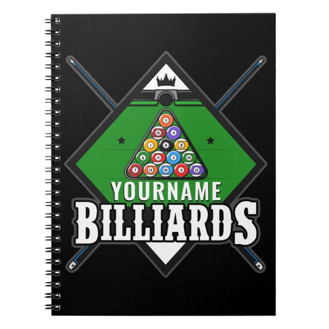 Personlig Billiards NAMN Cue Rack Bassäng Room Anteckningsbok (Framsidan)