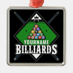 Personlig Billiards NAMN Cue Rack Bassäng Room Julgransprydnad Metall