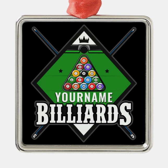 Personlig Billiards NAMN Cue Rack Bassäng Room Julgransprydnad Metall (Framsidan)