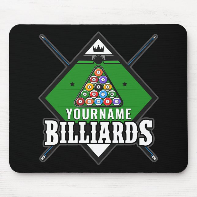 Personlig Billiards NAMN Cue Rack Bassäng Room Musmatta (Framsidan)