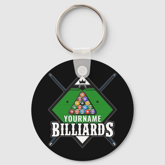 Personlig Billiards NAMN Cue Rack Bassäng Room Nyckelring (Framsida)