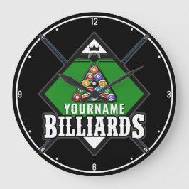Personlig Billiards NAMN Cue Rack Bassäng Room Stor Klocka