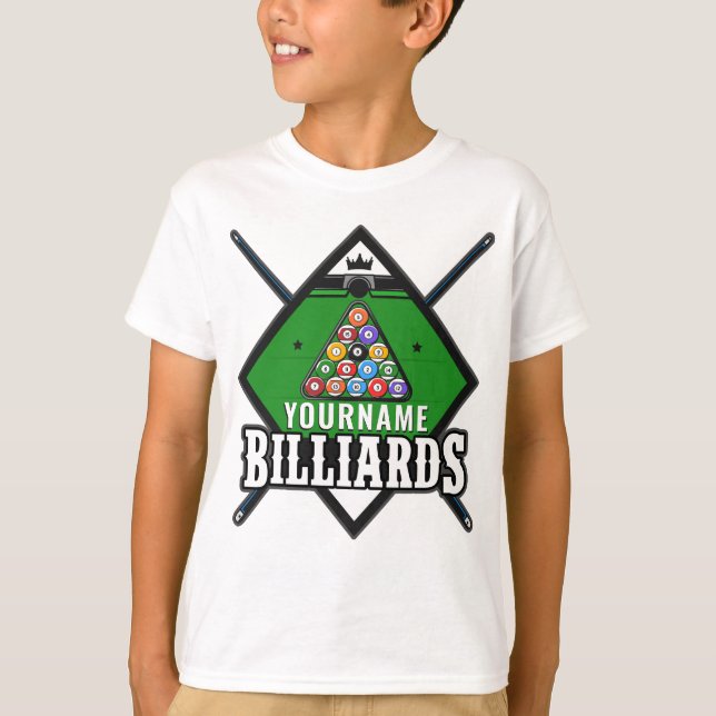 Personlig Billiards NAMN Cue Rack Bassäng Room T Shirt (Framsida)