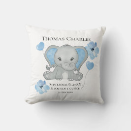 Personlig Birdstat Baby Elephant Blue Grått Kudde