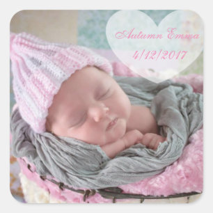 Personlig Birth Announcement Baby Photo Sticker Fyrkantigt Klistermärke