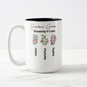 Personlig Birth Flower Gift, farmors Garden Två-Tonad Mugg