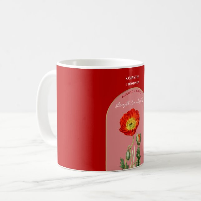 Personlig Birth Flower Month August Poppy Kaffemugg (Framsida vänster)