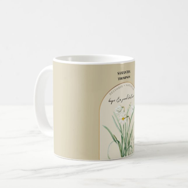 Personlig Birth Flower Month December Narcissus Kaffemugg (Framsida vänster)