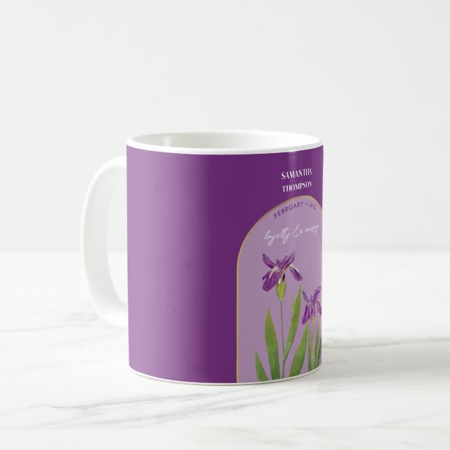 Personlig Birth Flower Month Februari Iris Kaffemugg (Framsida vänster)