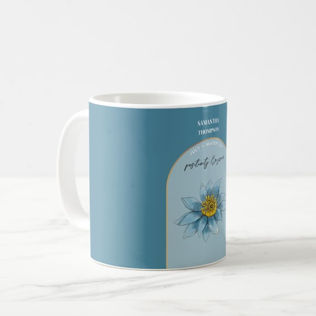 Personlig Birth Flower Month juli Vatten Lily Kaffemugg (Framsida vänster)