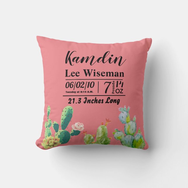 Personlig Birth Pillow Bohemian Cactus Succulen Kudde (Framsida)