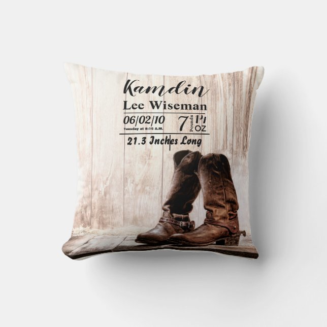 Personlig Birth Pillow Bots land rustic wes Kudde (Framsida)