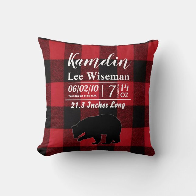 Personlig Birth Pillow Red Buffalo Play Bear Kudde (Framsida)