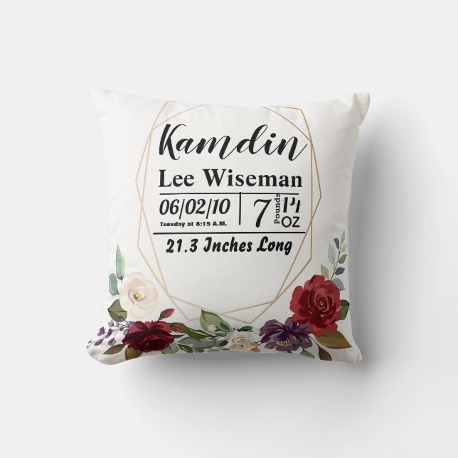 Personlig Birth Pillow Vit ros Guld Geometr Kudde (Framsida)
