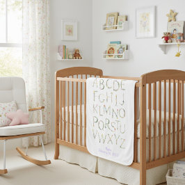 Personlig Birth Stats Blommigt ABC Alphabet Bebisfilt