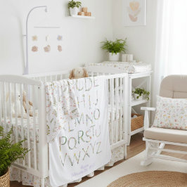 Personlig Birth Stats Blommigt ABC Alphabet Bebisfilt