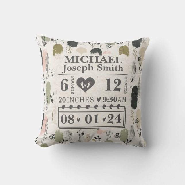 Personlig Birth Stats Boho Kudde (Framsida)