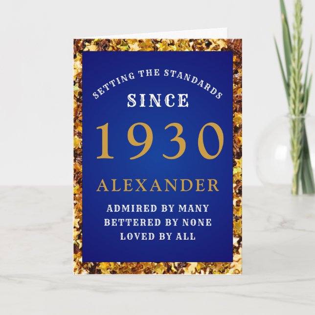 Personlig Birthday 1930 Chic Blue Guld Glitter Kort (Framsida)
