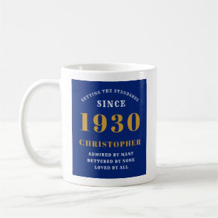 Personlig Birthday 1930 Elegant Blue Guld Namn Kaffemugg
