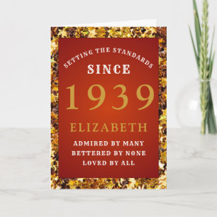 Personlig Birthday 1939 Namn Red Guld Glitter Kort
