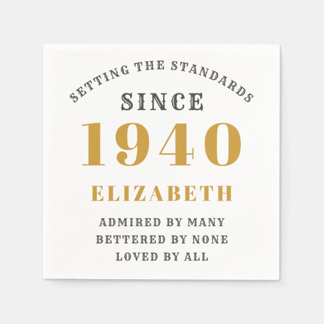 Personlig Birthday 1940 Elegant Chic Guld Grått Pappersservett (Framsidan)