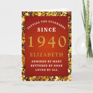 Personlig Birthday 1940 Namn Red Guld Glitter Kort