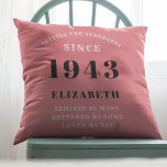 Personlig Birthday 1943 Rosa Girly Elegant Chic Kudde<br><div class="desc">Fira en milstolpe-födelsedag i stil med vår personlig 80:e födelsedagen Dekorativ kudde. Den här chicen och eleganten har en rosa och grått-design för anpassningsbarna, perfekt som gör att du kan lägga till ett glamortryck i vilket sovrum som helst eller i vilket bostadsområde som helst. Anpassa det till namn om födelsedagsflickan...</div>