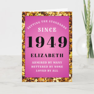 Personlig Birthday 1949 Rosa Guld Glitter Girly Kort