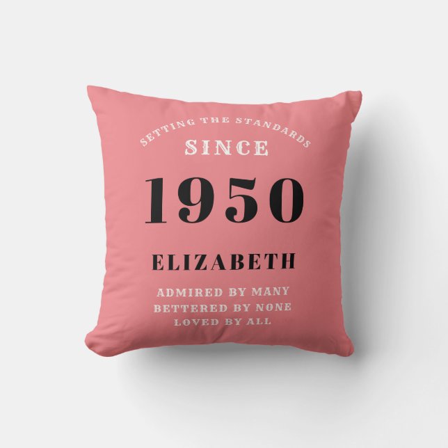 Personlig Birthday 1950 Girly Rosa Cute Chic Kudde (Framsida)