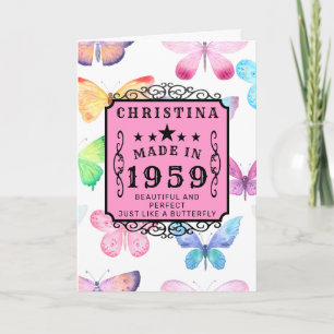 Personlig Birthday 1959 Girly Rosa Butterfly Kort