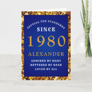 Personlig Birthday 1980 Blue Guld Glitter Kort