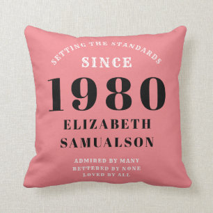 Personlig Birthday 1980 Rosa Setting Standards Kudde