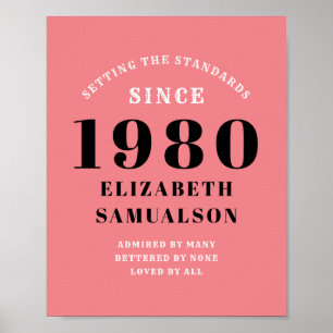 Personlig Birthday 1980 Rosa Setting Standards Poster