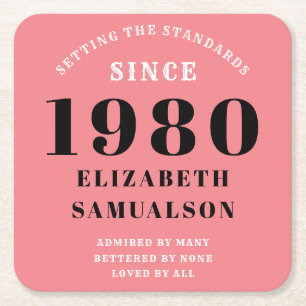 Personlig Birthday 1980 Rosa Setting Standards Underlägg Papper Kvadrat