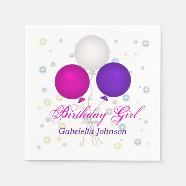 Personlig Birthday Balloons Napkins Pappersservett (Framsidan)
