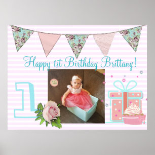 Personlig Birthday Banner för den första födelseda Poster