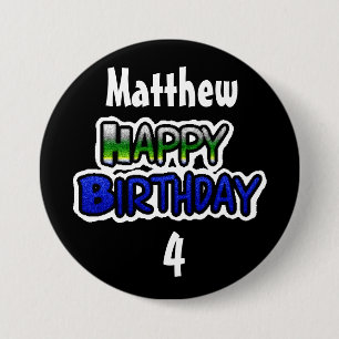 Personlig Birthday Boy Blue and Black Button Knapp