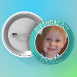 Personlig Birthday Boy| Namn och Photo Knapp<br><div class="desc">Knappen Cute personlig blue namn och Photo Birthday Boy.</div>