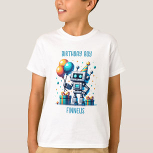 Personlig Birthday Boy Pixel Robot T Shirt