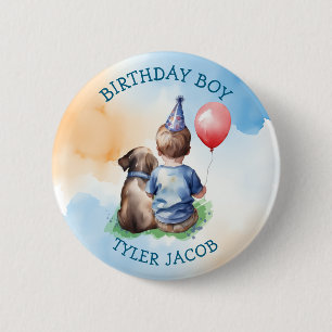 Personlig Birthday Boy Puppy och Baby Knapp