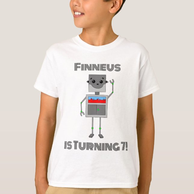 Personlig Birthday Boy Robot Thmet T Shirt (Framsida)