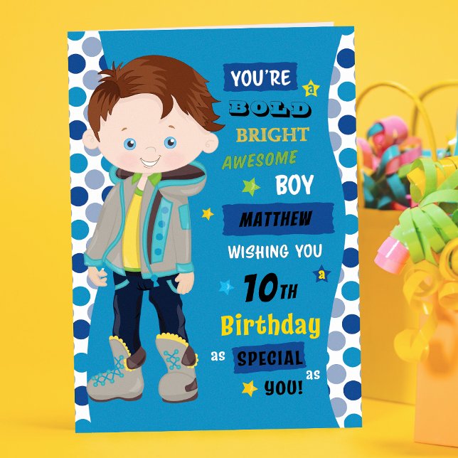 Personlig Birthday - Brunette Boy Kort (Skapare uppladdad)