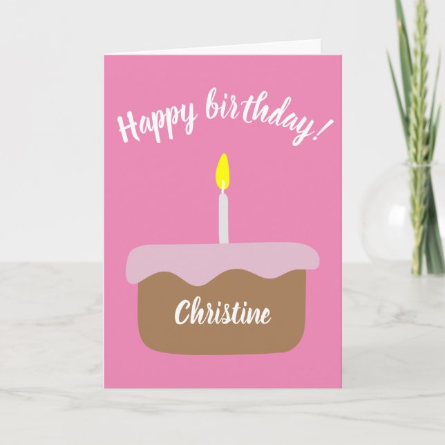 Personlig Birthday Cake w/ Lit Candle | ROSA Kort (Framsida)