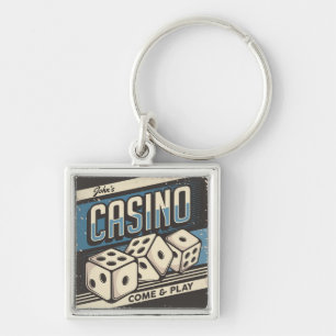 Personlig Birthday Casino Dice Fyrkantig Silverfärgad Nyckelring