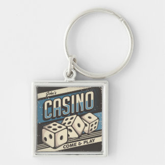 Personlig Birthday Casino Dice Fyrkantig Silverfärgad Nyckelring