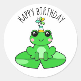 Personlig Birthday Frog på en Lily Pad Runt Klistermärke