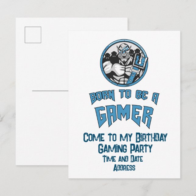 Personlig Birthday Gaming Party Inbjudan Vykort (Fram/baksida)